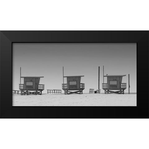 Lifeguard Shacks, Venice Beach Black Modern Wood Framed Art Print by Anonymous