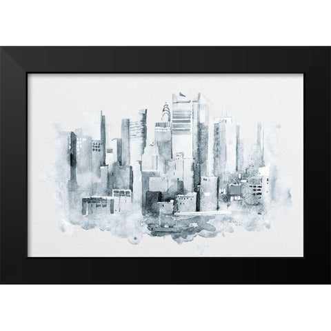 Manhattan Aquarell Black Modern Wood Framed Art Print by Anonymous