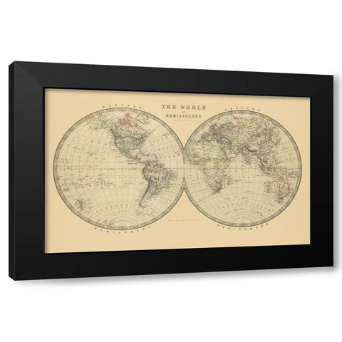 The World in Hemispheres 1912 Black Modern Wood Framed Art Print by Johnston, A K.