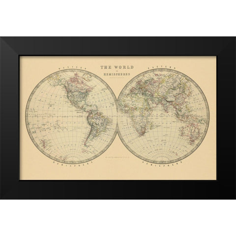 The World in Hemispheres 1912 Black Modern Wood Framed Art Print by Johnston, A K.