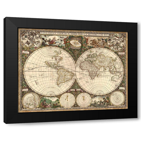 Nova Totius Terrarium Orbis, 1660 Black Modern Wood Framed Art Print by Wit, Frederick de