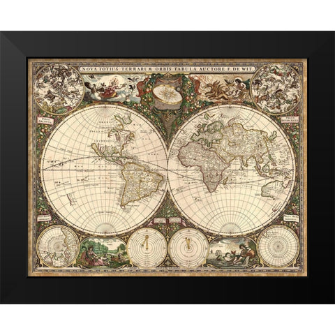 Nova Totius Terrarium Orbis, 1660 Black Modern Wood Framed Art Print by Wit, Frederick de