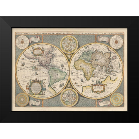 Nova Totius Terrarium, 1642 Black Modern Wood Framed Art Print by Hondius, Jodocus