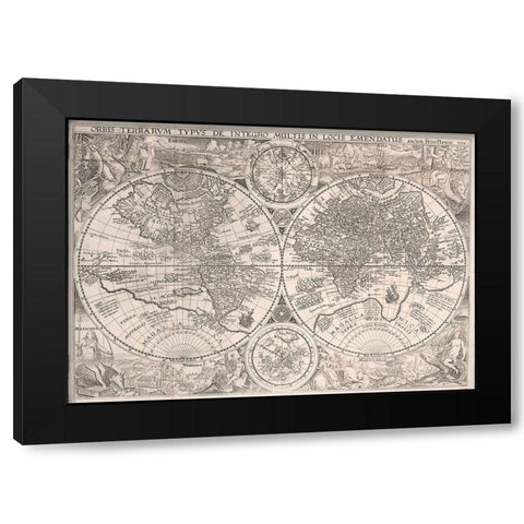 World Map 1594 Black Modern Wood Framed Art Print by Plancio, Petro