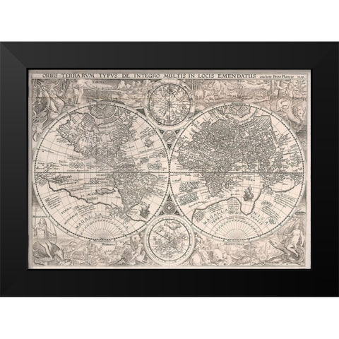 World Map 1594 Black Modern Wood Framed Art Print by Plancio, Petro