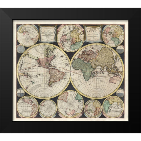 World Map 1594 Black Modern Wood Framed Art Print by Allard, Carel