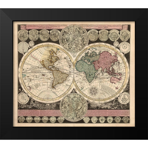 Planisphaerium Black Modern Wood Framed Art Print by Visscher, Nicholas