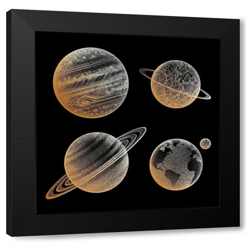 Celestial Bodies Black Modern Wood Framed Art Print by Sushchina, M.