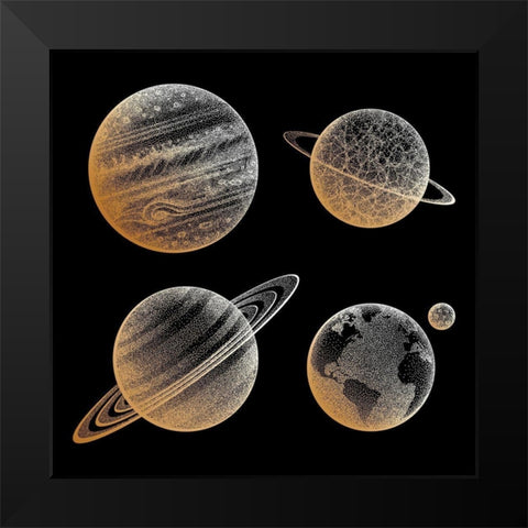Celestial Bodies Black Modern Wood Framed Art Print by Sushchina, M.