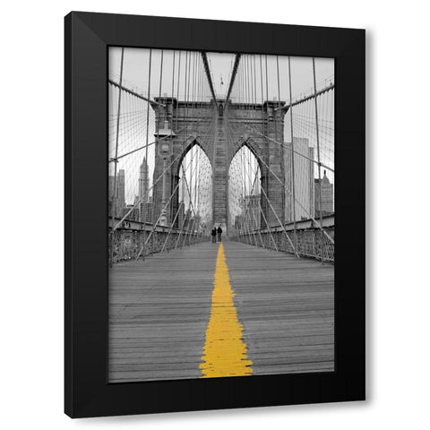 Brooklyn Bridge Couple Black Modern Wood Framed Art Print with Double Matting by Anonymous