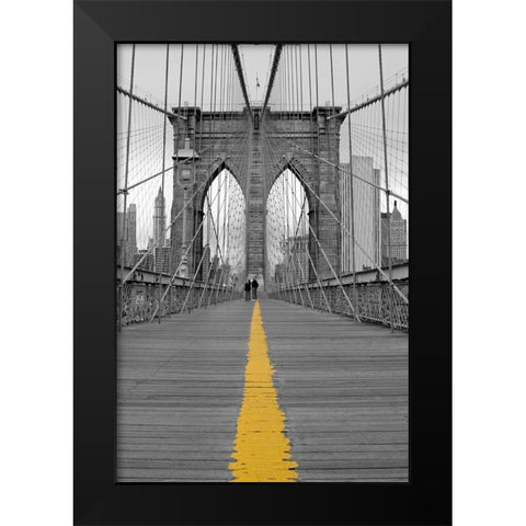 Brooklyn Bridge Couple Black Modern Wood Framed Art Print by Anonymous