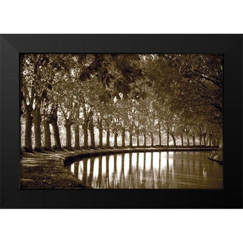 Tree Line at Pond Black Modern Wood Framed Art Print by Anonymous