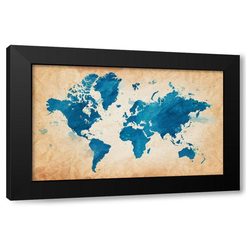 Illustrative World Map Black Modern Wood Framed Art Print by Leyasw