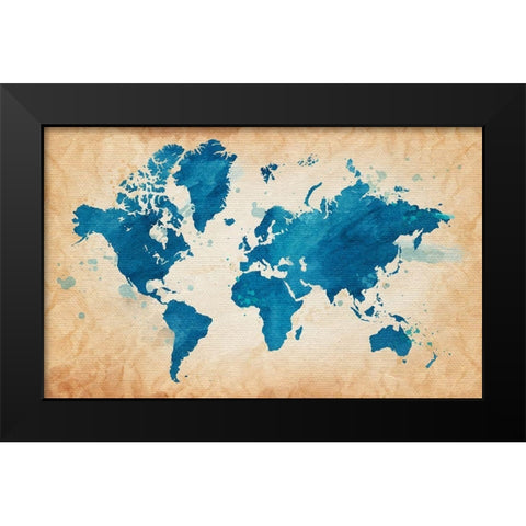 Illustrative World Map Black Modern Wood Framed Art Print by Leyasw