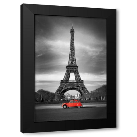 Retro Red and the Eiffel Tower Black Modern Wood Framed Art Print with Double Matting by Anonymous