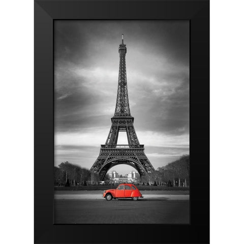 Retro Red and the Eiffel Tower Black Modern Wood Framed Art Print by Anonymous