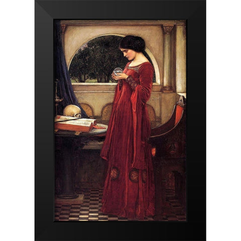 The Crystal Ball Black Modern Wood Framed Art Print by Waterhouse, J. W.