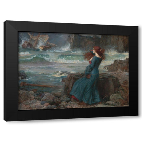 Miranda, The Tempest Black Modern Wood Framed Art Print with Double Matting by Waterhouse, J. W.