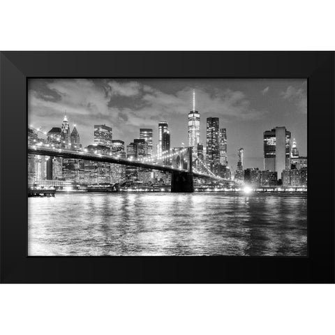 New York City Financial District Black Modern Wood Framed Art Print by Anon.