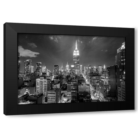 Empire State Building at Night Black Modern Wood Framed Art Print with Double Matting by Anon.