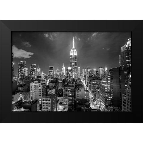 Empire State Building at Night Black Modern Wood Framed Art Print by Anon.