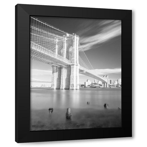 Brooklyn Bridge Black and White Black Modern Wood Framed Art Print with Double Matting by Masik, Marek
