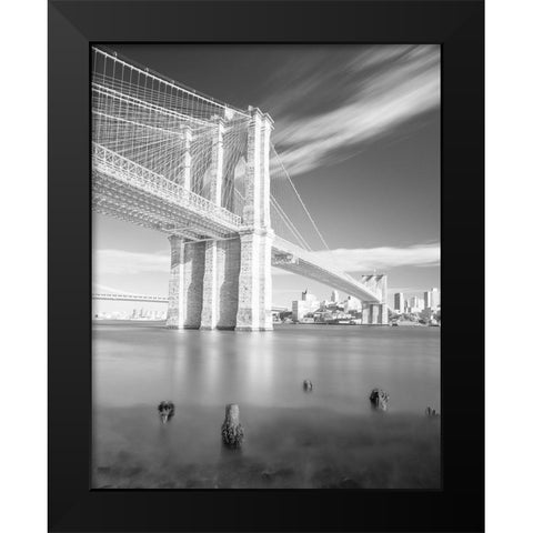 Brooklyn Bridge Black and White Black Modern Wood Framed Art Print by Masik, Marek