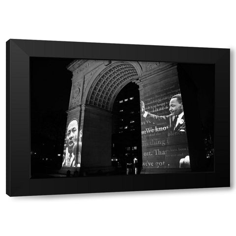Martin Luther King Jr Projection on the Washington Square Arch NYC Black Modern Wood Framed Art Print with Double Matting by Maier, Phil
