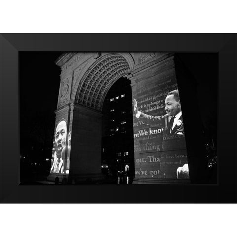 Martin Luther King Jr Projection on the Washington Square Arch NYC Black Modern Wood Framed Art Print by Maier, Phil