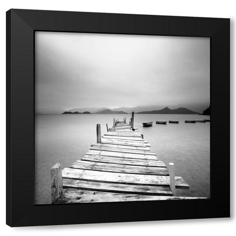 Pier at the Autumn River Black Modern Wood Framed Art Print with Double Matting by Cho Pan, Leung