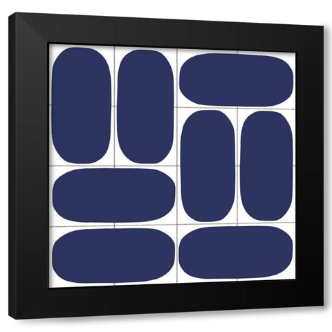 Geometric Oval Abstract, Blue Black Modern Wood Framed Art Print by Inuit