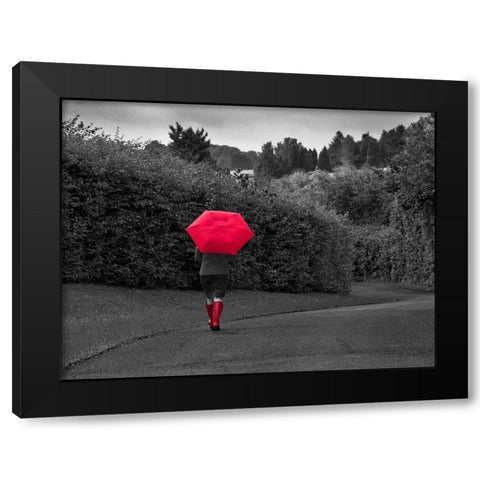 Red Boots and Umbrella Black Modern Wood Framed Art Print with Double Matting by Anonymous