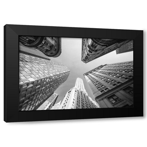 Empire State Sky Black Modern Wood Framed Art Print with Double Matting by Graciet, Stephane