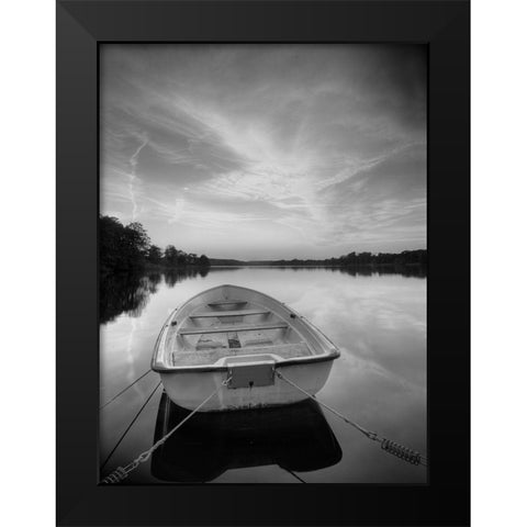 Rowboat on Summer Lake Black Modern Wood Framed Art Print by Anonymous