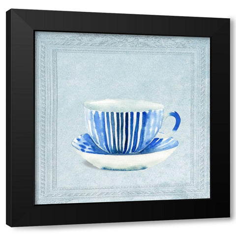 Lovely Blue Striped Tea Cup Black Modern Wood Framed Art Print by Dolzhenko, Anna