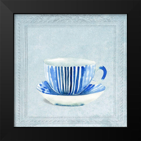 Lovely Blue Striped Tea Cup Black Modern Wood Framed Art Print by Dolzhenko, Anna