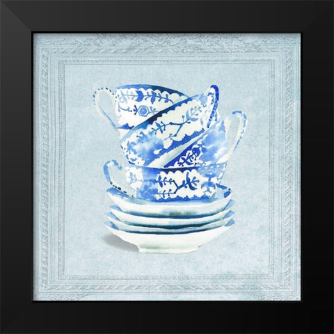 Stacked Tea Cups and Saucers Black Modern Wood Framed Art Print by Dolzhenko, Anna