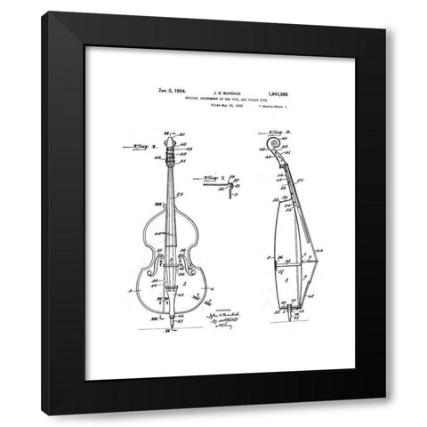 Cello Diagram Black Modern Wood Framed Art Print by Anonymous