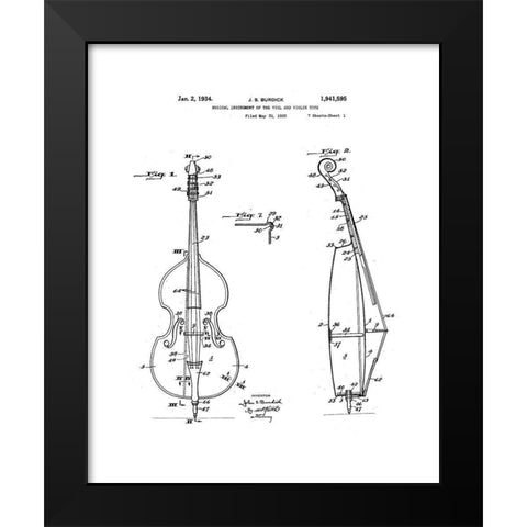 Cello Diagram Black Modern Wood Framed Art Print by Anonymous