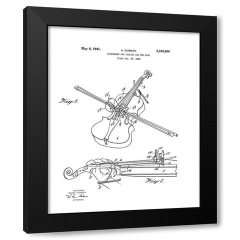 Violin Diagram Black Modern Wood Framed Art Print by Anonymous