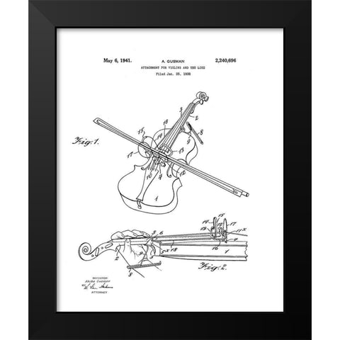 Violin Diagram Black Modern Wood Framed Art Print by Anonymous