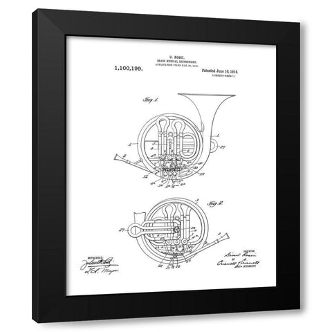 Horn Diagram Black Modern Wood Framed Art Print with Double Matting by Anonymous