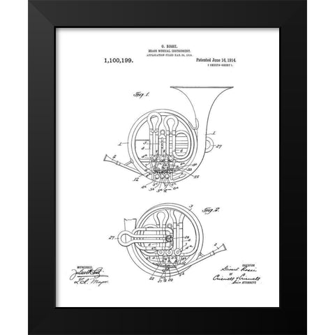 Horn Diagram Black Modern Wood Framed Art Print by Anonymous