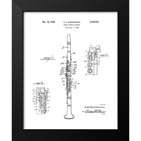 Clarinet Diagram Black Modern Wood Framed Art Print by Anonymous