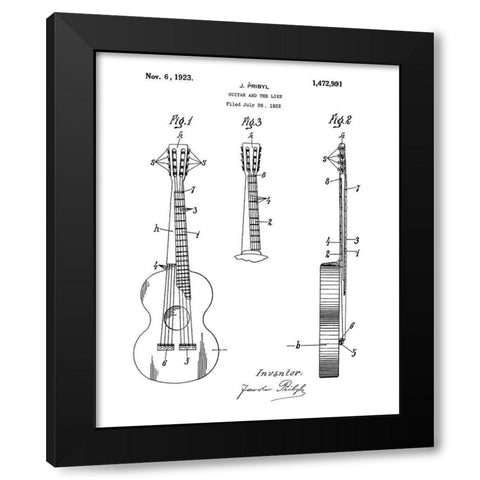 Guitar Diagram Black Modern Wood Framed Art Print by Anonymous