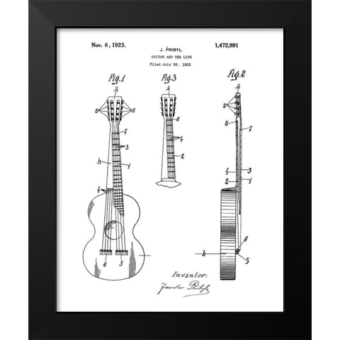 Guitar Diagram Black Modern Wood Framed Art Print by Anonymous