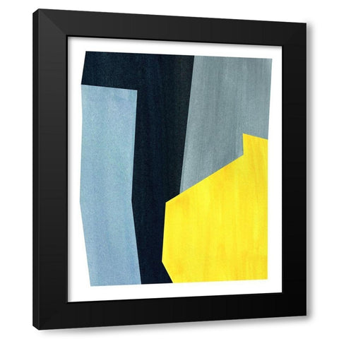Yellow and Grey Abstract Black Modern Wood Framed Art Print with Double Matting by Inuit