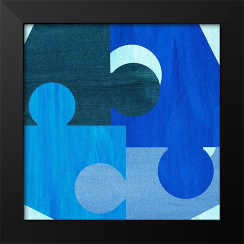 Blue and Teal Pattern Black Modern Wood Framed Art Print by Inuit