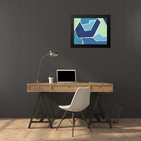 Teal and Blue Jigsaw Black Modern Wood Framed Art Print by Inuit