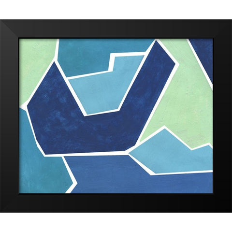 Teal and Blue Jigsaw Black Modern Wood Framed Art Print by Inuit